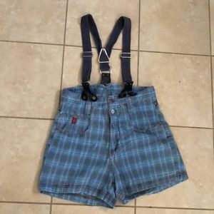 90’s Plaid High Waisted Shorts with Overalls